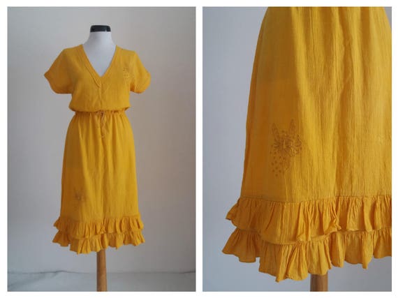 Vintage 1970s embroidered dress| 70s floral gauze