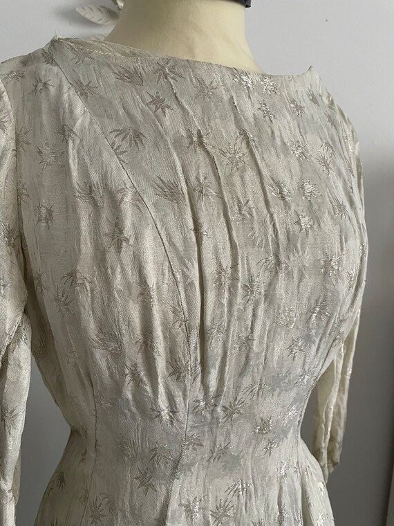 1930s silk brocade dress | vintage 30s silver sta… - image 3