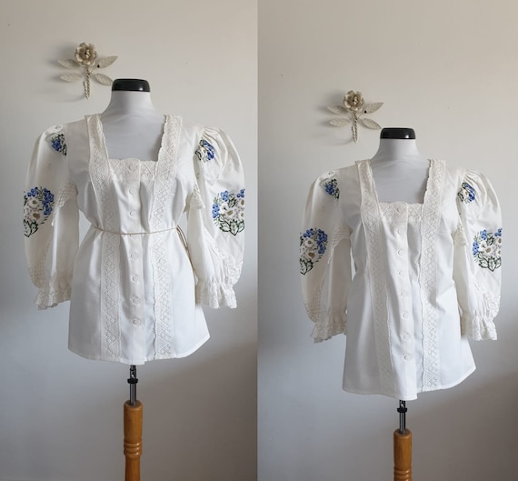 1970s white cotton blouse | vintage 70s embroidery