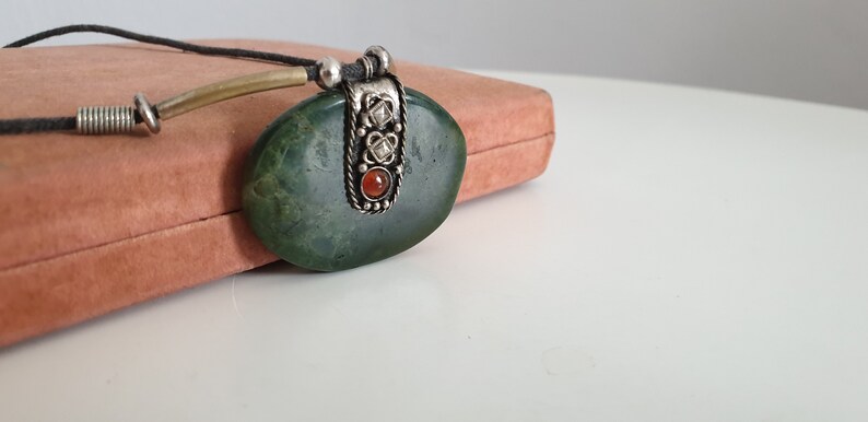 70s jade pendant Vintage 1970s jade necklace silver tone and jade necklace