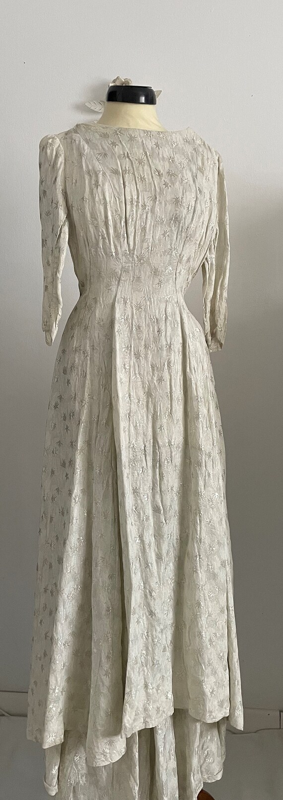 1930s silk brocade dress | vintage 30s silver sta… - image 7