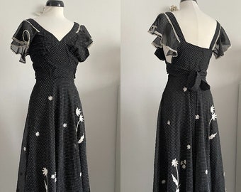 1940s chiffon dress | vintage 40s polka dots dress