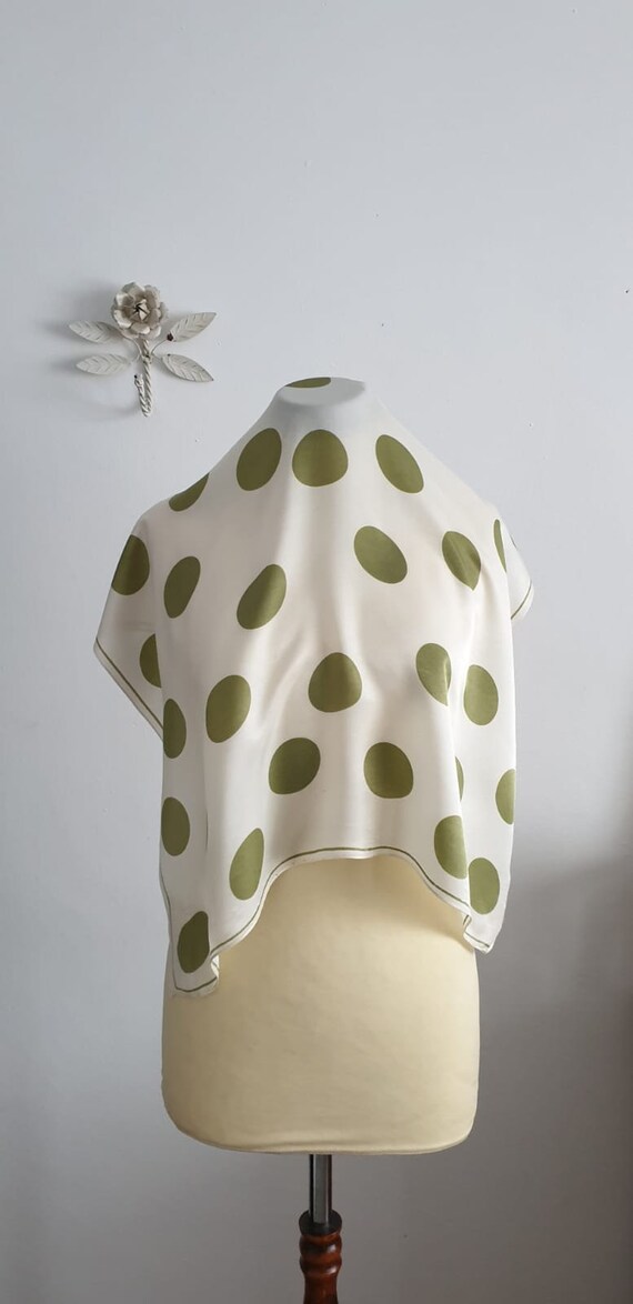 1950s polka dots scarf | vintage 50s green polka … - image 4