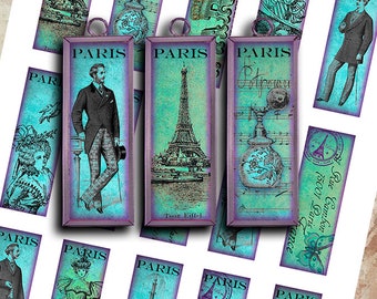 1x3" MICROSCOPE SLIDE IMAGES - Blue Paris - Printable Digital Collage Sheet - Jewelry Making, Glass Pendants, Scrapbooking, Printable Images
