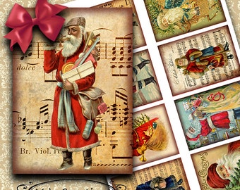 VINTAGE SANTA CLAUS Cards, Printable Vintage Christmas Cards, Digital Christmas labels, Atc Card, Christmas Gift Tags, Digital Collage Sheet