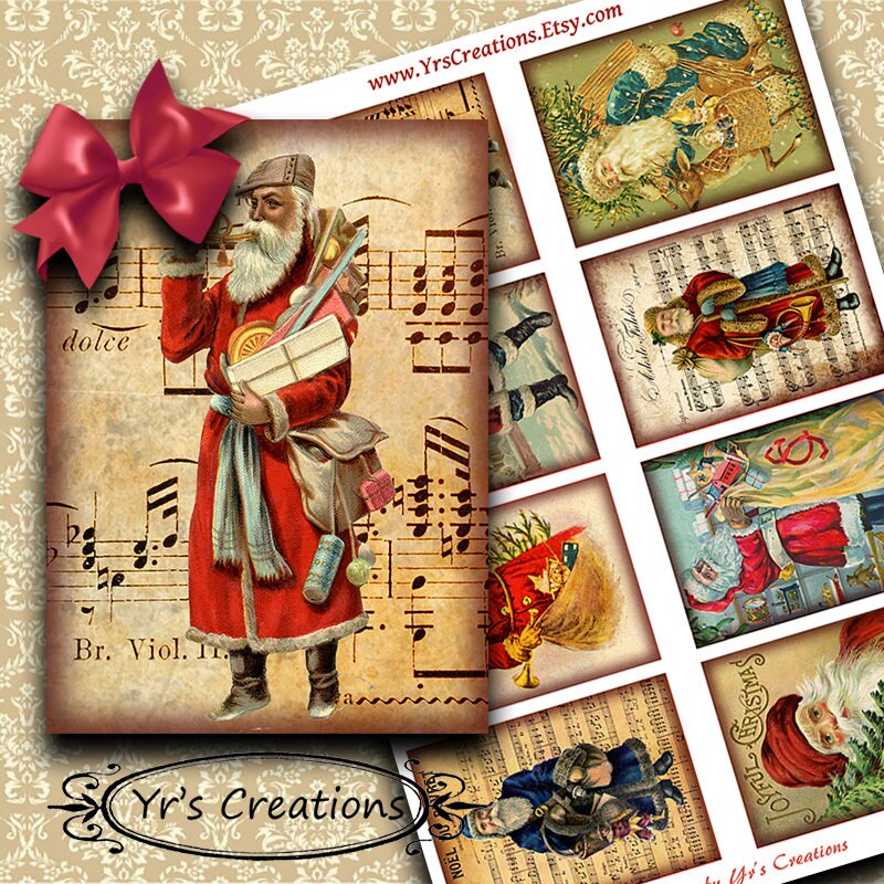 VINTAGE SANTA CLAUS Cards, Printable Vintage Christmas Cards, Digital Christmas Labels, Atc Card ...
