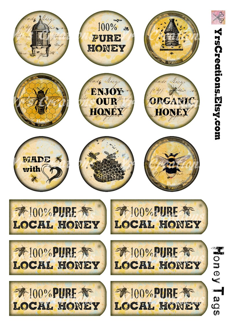 PRINTABLE HONEY TAGS Bee Tags Jar Tags Beekeeper Gift - Etsy