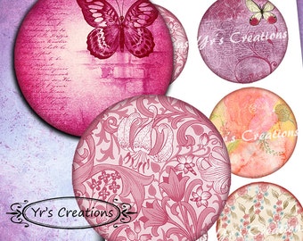 SHABBY CHIC 3.5 inch circles - 6 Printable Circle Images -  for journaling, mixed media, scrapbooking and paper crafts