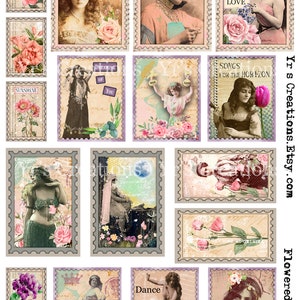 FAUX STAMPS PRINTABLE, Ephemera Pack, Digital Collage Sheet, Scrapbook ...