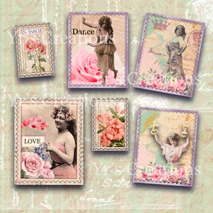 FAUX STAMPS PRINTABLE, Ephemera Pack, Digital Collage Sheet, Scrapbook ...
