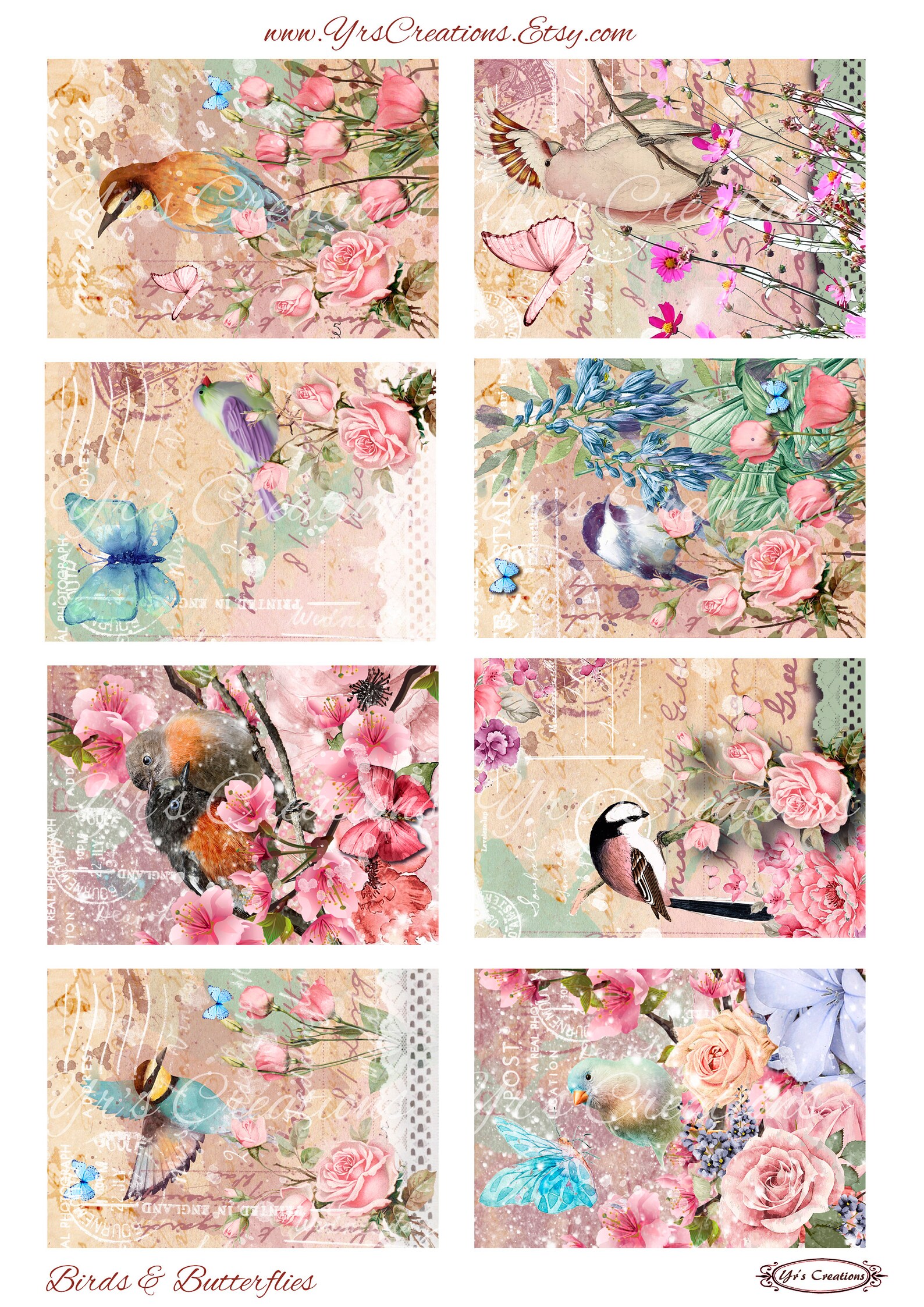 DIGITAL COLLAGE SHEET Birds & Butterflies. Printable Ephemera - Etsy