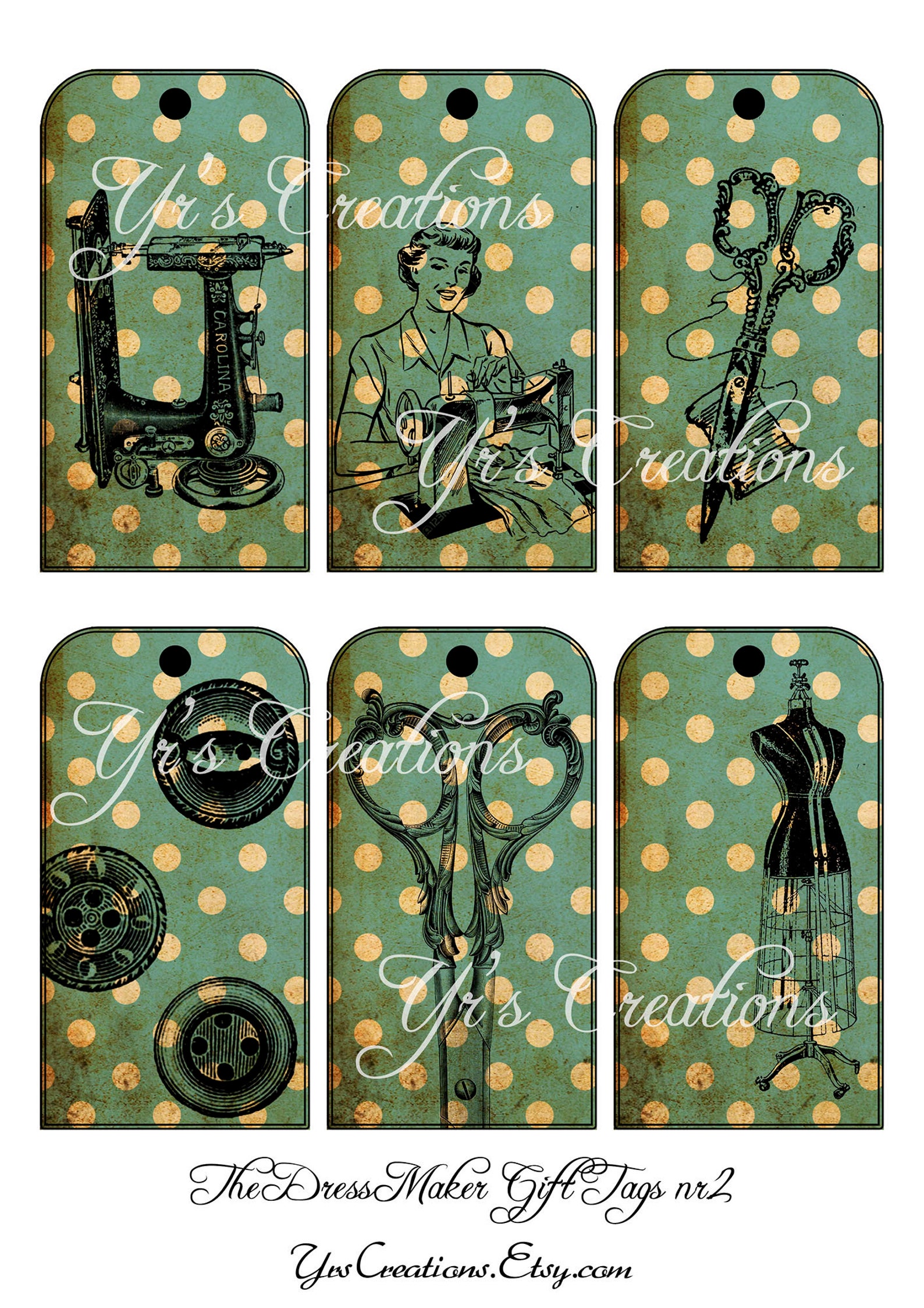 DRESSMAKER GIFT TAGS Nr.2 Digital Collage Sheet With 6 Etsy