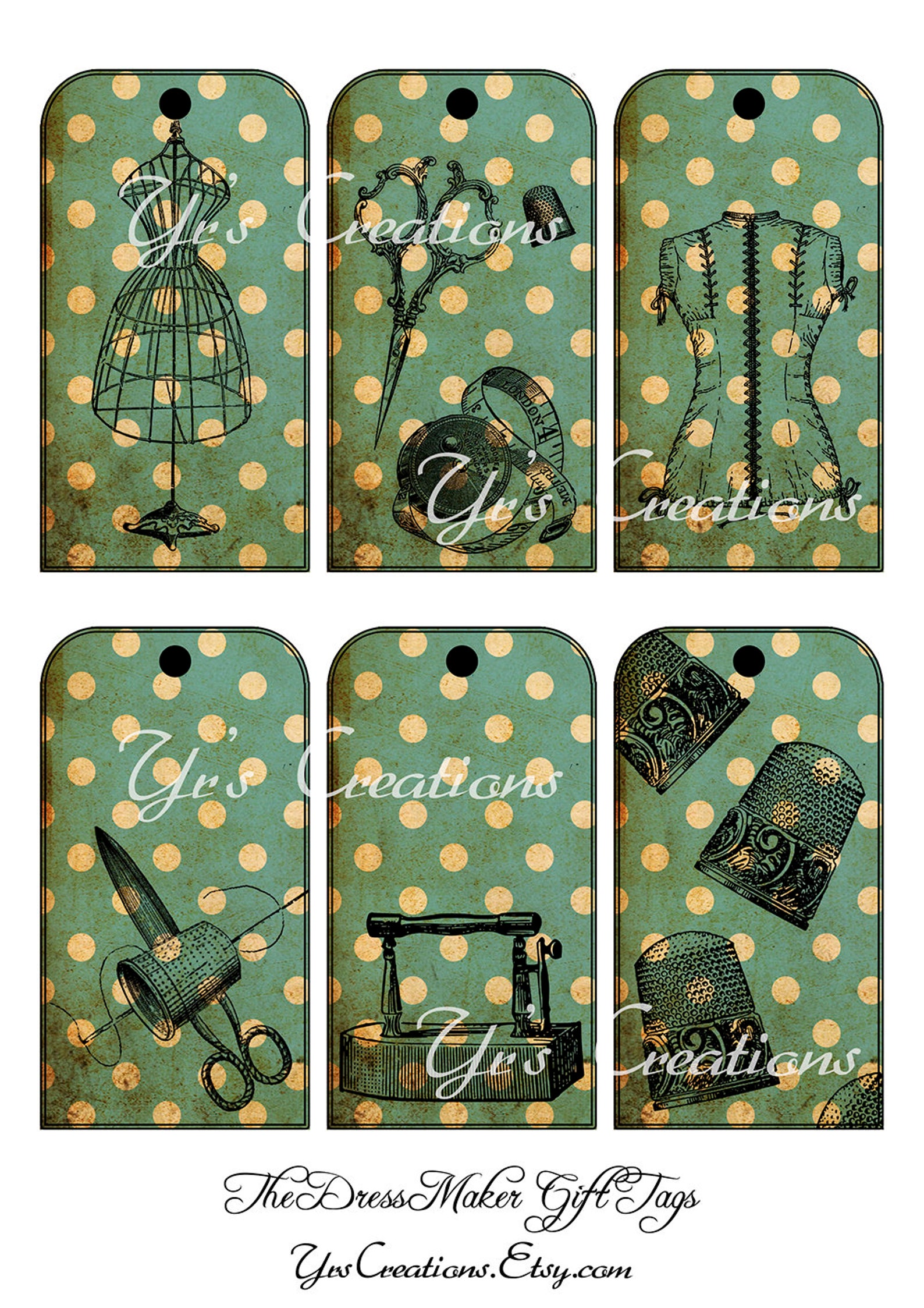 DRESSMAKER GIFT TAGS Digital Collage Sheet With 6 Vintage Etsy