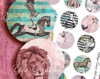 DIGITAL COLLAGE SHEET - Vintage Circus - 2x2 inch Circle Images - Printable Clip Art - Circus Party - Circus Stickers - Scrapbooking