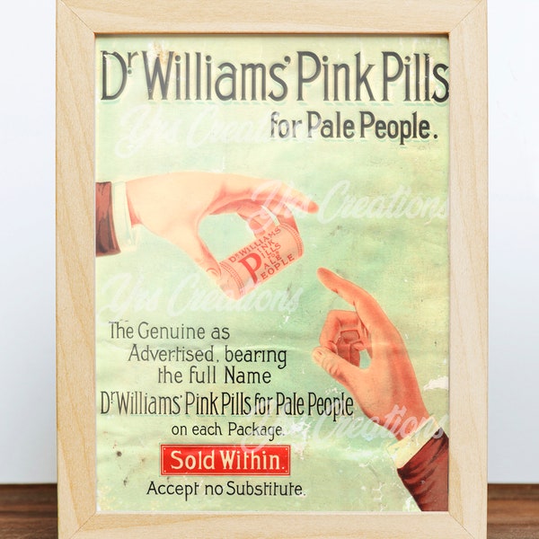 APOTHECARY DRUG AD - Dr. William's Pink Pills, Hilarius Vintage Ad, Fun Decoration for Home, House Warming Gift, Book Cover, Junk Journals