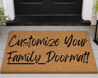 Felpudo de fibra de coco personalizado / Felpudo personalizado, regalo de inauguración de casa, decoración de porche, felpudo con nombre familiar, felpudo de bienvenida de fibra natural