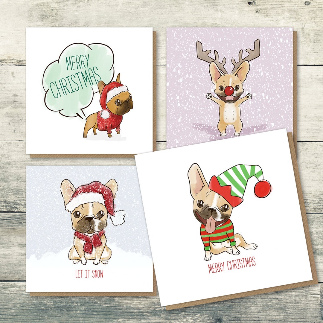 French Bulldog Christmas Cards Pack of 4 Christmas Cards - Etsy