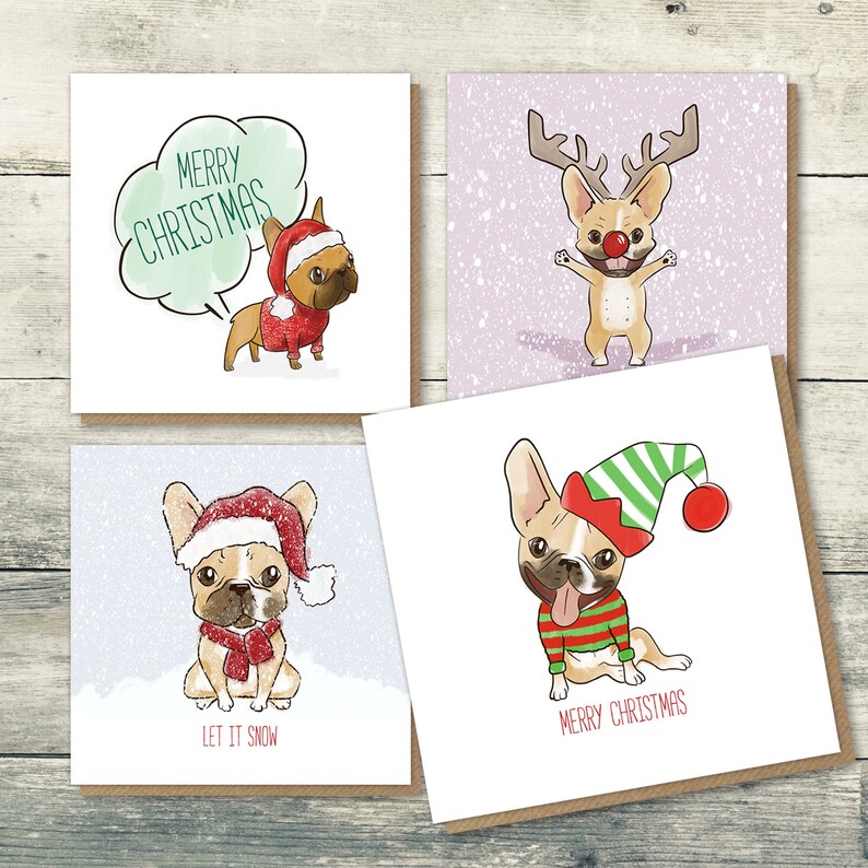 French Bulldog Christmas Cards Pack of 4 Christmas Cards | Etsy