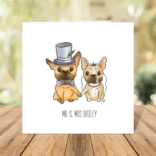 Carte de mariage bouledogue français personnalisée