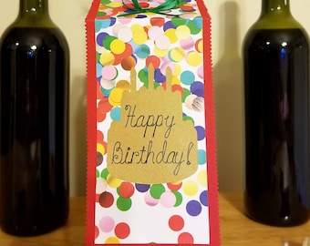 Handmade Wine Bottle Tag - Gift Tag - Happy Birthday