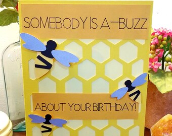 Handmade Bumblebee Birthday Card - Size A6 - Customizable