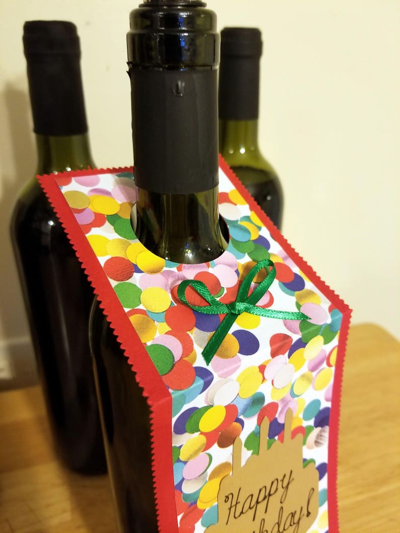 Handmade Wine Bottle Tag Gift Tag Happy Birthday image 3