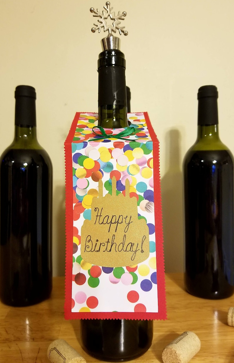 Handmade Wine Bottle Tag Gift Tag Happy Birthday image 1