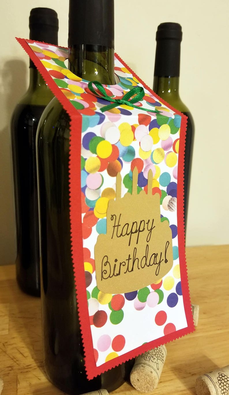 Handmade Wine Bottle Tag Gift Tag Happy Birthday image 2