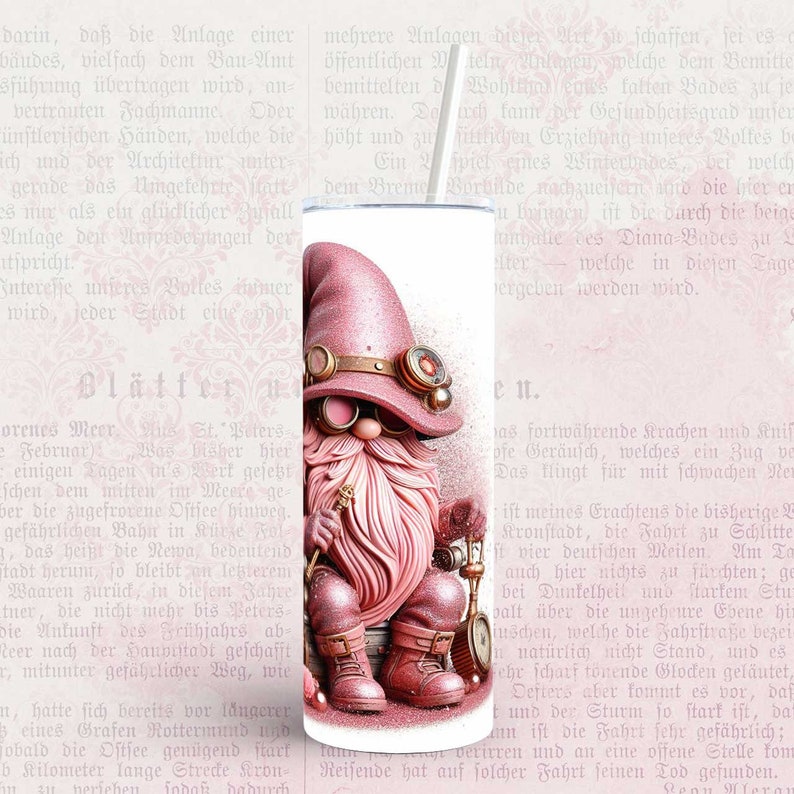 Vintage Steampunk Sparkle Pink Gonk Gnome 20oz Tumbler Water Bottle wrap hot drink cold sublimation straight skinny steam punk clock svg png jpg