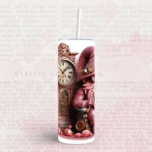 Steampunk Sparkle Pink Gonk Gnome 20oz Tumbler Water Bottle wrap hot drink cold sublimation straight skinny steam punk clock svg png jpg