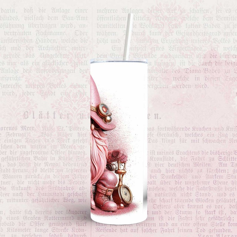 Steampunk Sparkle Pink Gonk Gnome 20oz Tumbler Water Bottle wrap hot drink cold sublimation straight skinny steam punk clock svg png jpg