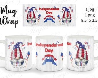 4th July Gnome Mug and Tumbler Press, 11oz 15oz 20oz Gonk Sublimation, Mug Tumbler Wrap png jpg, Independence Day Mug Tumbler USA America