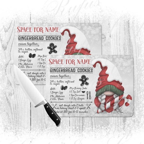 Red Christmas Gnome Chopping Board Template Gonk Sublimation png jpg svg Gingerbread Cookie Recipe Cutting Board Custom Personalised Name