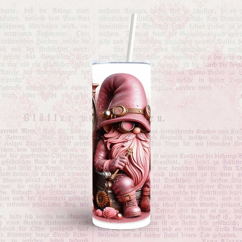 Steampunk Sparkle Pink Gonk Gnome 20oz Tumbler Water Bottle wrap hot drink cold sublimation straight skinny steam punk clock svg png jpg