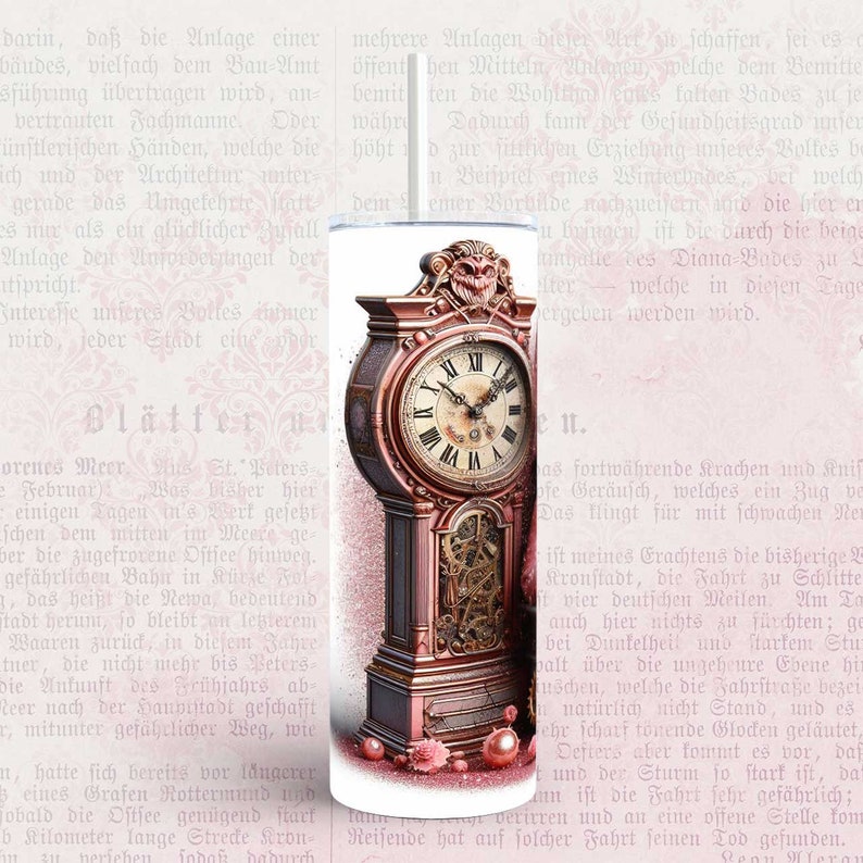 Vintage Steampunk Sparkle Pink Gonk Gnome 20oz Tumbler Water Bottle wrap hot drink cold sublimation straight skinny steam punk clock svg png jpg