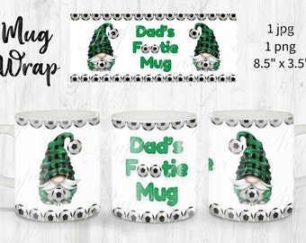 Dad's Football Gnome Mug Press, 11oz 15oz z Gonk Sublimation, Fathers Day Mug Wrap png jpg, Father's Day Gonk Football Mug Wrap Green