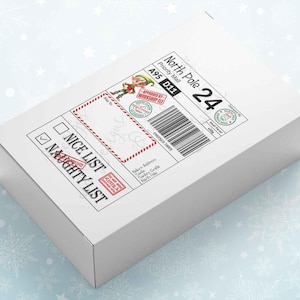 Naklejka na etykietę wysyłkową Santa Mail North Pole, szablon specjalnej dostawy na Boże Narodzenie, Xmas Father Christmas PNG JPG SVG Dostosuj Personalizuj
