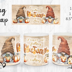 Autumn Pumpkin Gnome Mug Press Wrap, 11oz 15oz Gonk Sublimation, Mug Wrap png jpg, Halloween Gonk Gnome Xmas