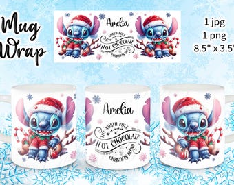 Envoltura de prensa para taza navideña de chocolate caliente: Diseño de puntada (descarga digital)