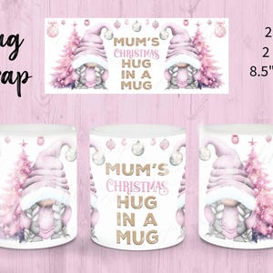 Rosa Weihnachtszwerg-Becher-Presse-Wrap 11 Unze 15 Unze Gonk Sublimation, png jpg svg