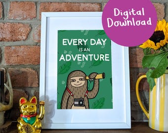 Sloth Illustration Print: Adventure Nursery Wall Art (A4 Digital Print)