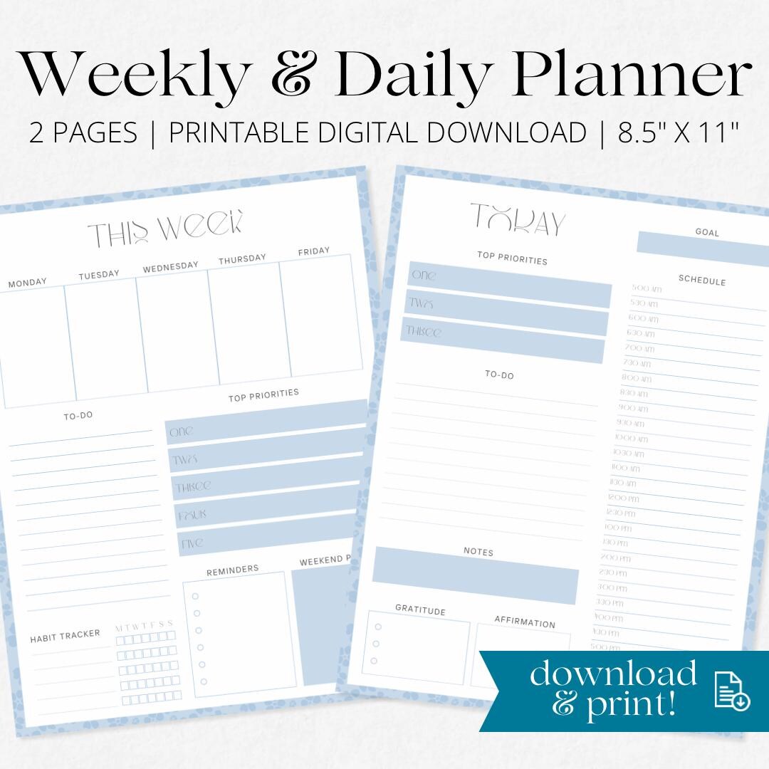 Printable Daily Weekly Planner Template, Task List (digital Download ...