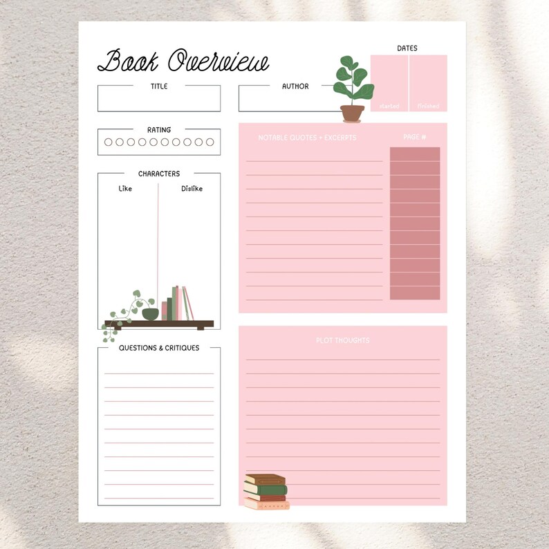 Printable Book Review Template, Book Club Questions, Book Club Planner ...