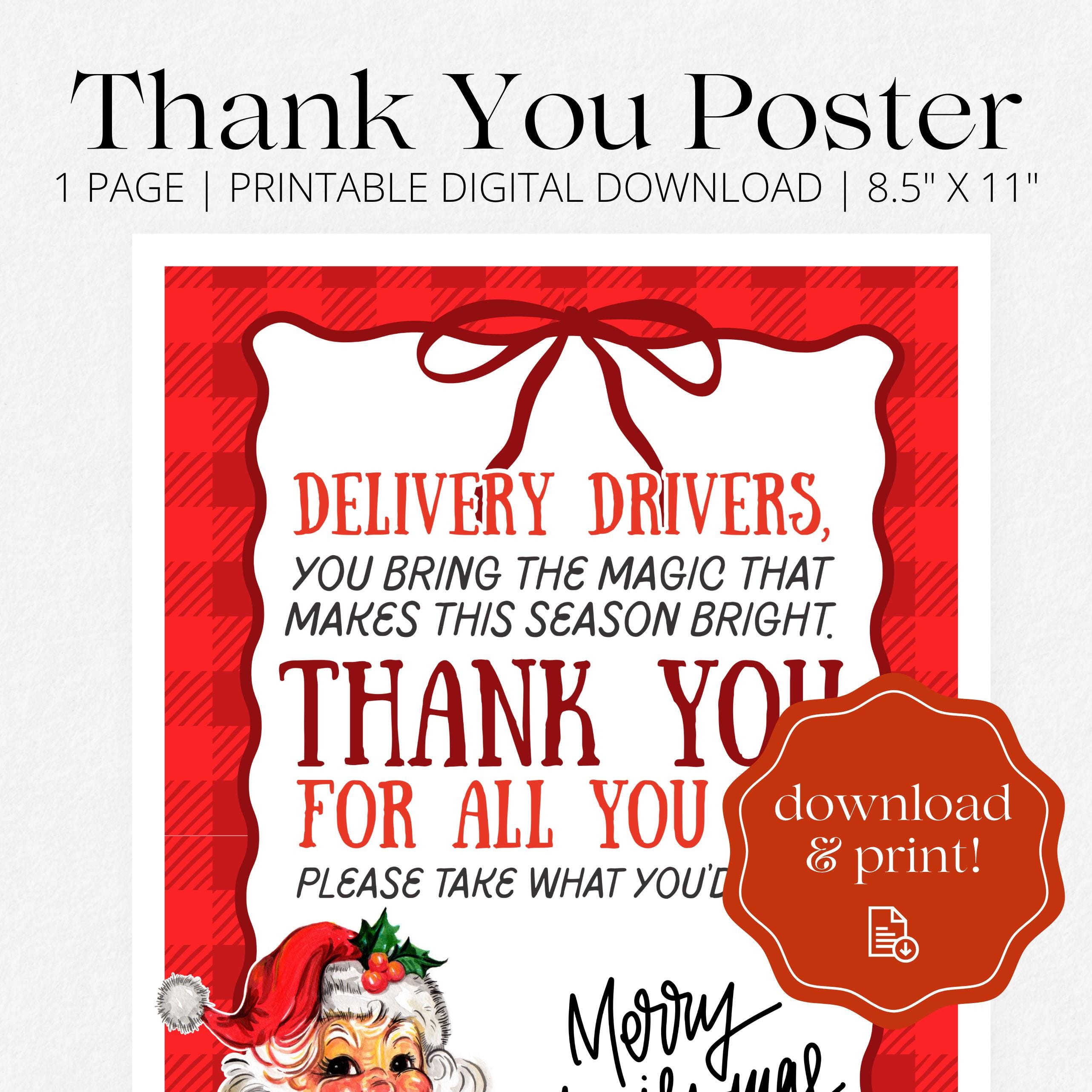 Delivery Driver Thank You Sign Printable | Amazon, UPS, Fedex, USPS ...
