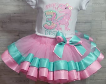 Dino Third Birthday Outfit, 3rd  Birthday T-rex  Outfit, Birthday Outfit For Girls