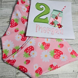 2nd Birthday  Strawberry lemonade Outfit/ Strawberry Birthday  Bell Bottom Outfit, Strawberry Lemonade Party Outfit, Summer Outfit.
