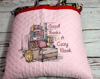 Handmade Pillow, Reading Pillow, , Christmas Gift, Good Book and a Cozy Nook Pillow.