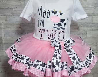 Cow Birthday Tutu Outfit, 2nd Birthday Tutu Outfit, Birthday Outfit For Girls' Moo I'm Two outfit