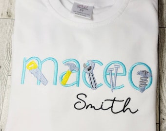 Boys Personalized Shirt/ Boys Shirt, Kids Shirt Boys Gift Personalized Gift,Construction Monogram Alphabeth Monogram