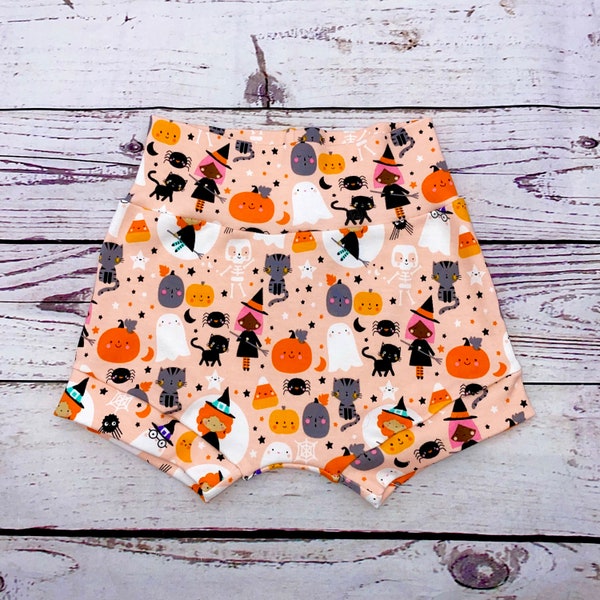 Halloween Kid's High Waisted Bummies/Spider Web High Waisted Shorts for Babies, Cat Toddler Bummies, Pumpkin Bummies For Kids, Ghost Bummie